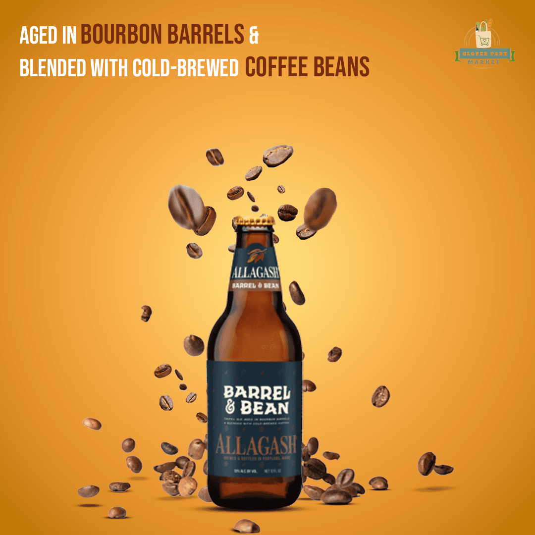 Promotional graphic for Allagash Barrel & Bean beer.