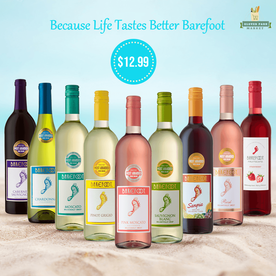 Promotional graphic for Barefoot wine.