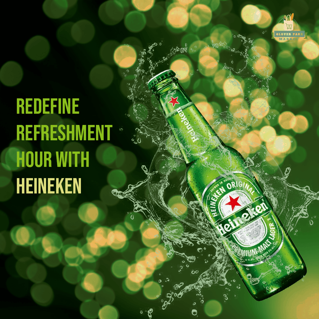 Promotional graphic for Heineken beer.