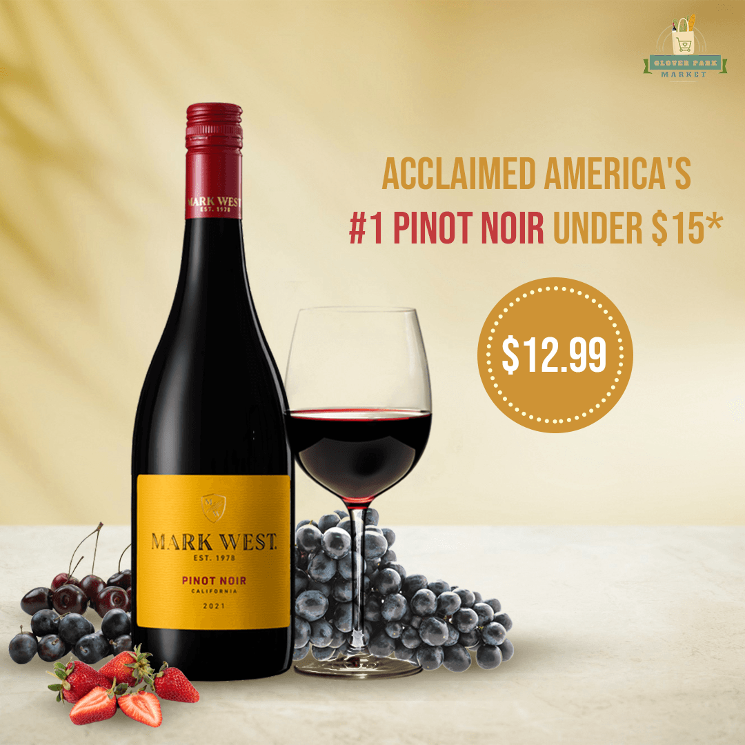 Promotional graphic for Mark West Pinot Noir wine.