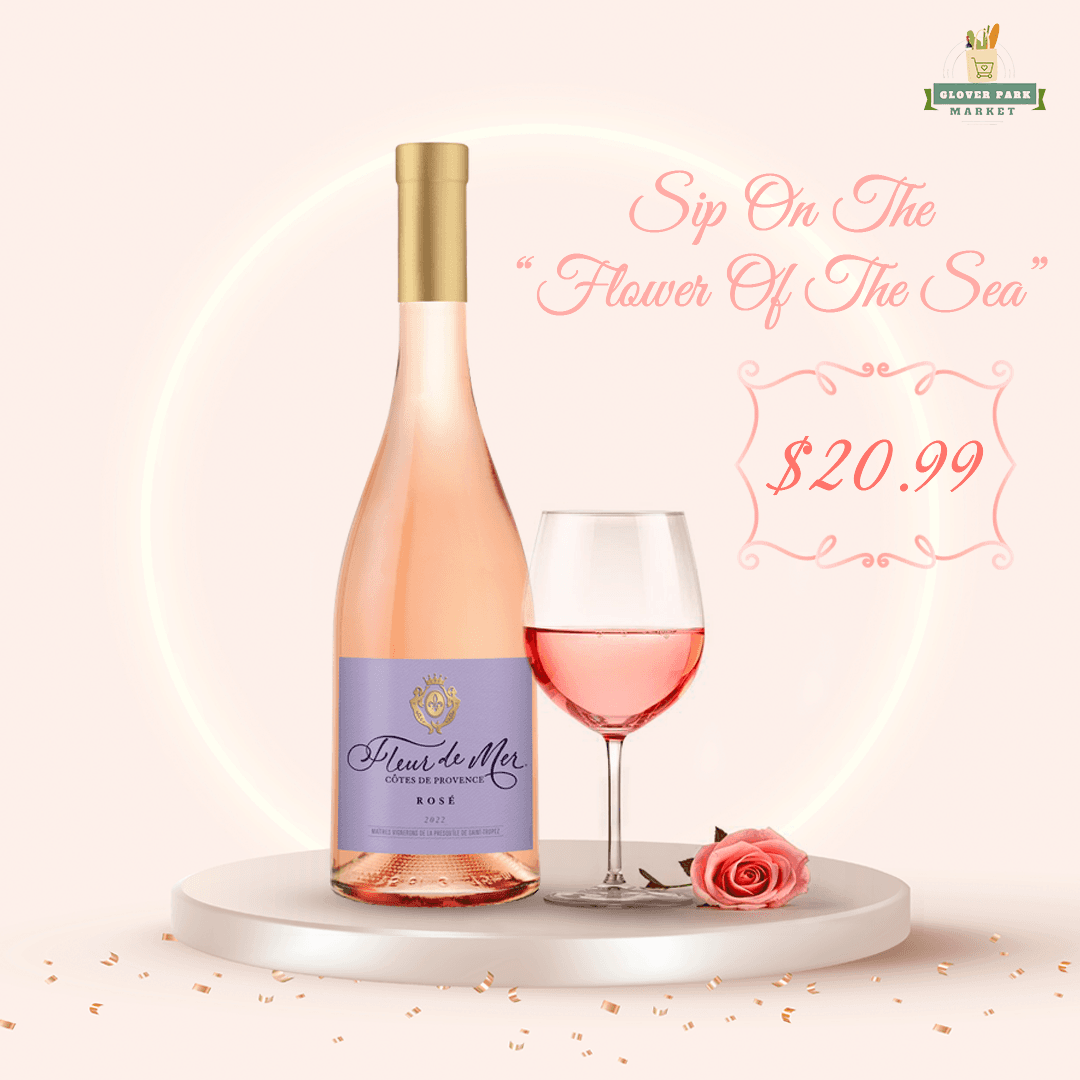 Promotional graphic for Fleur de Mer wine.