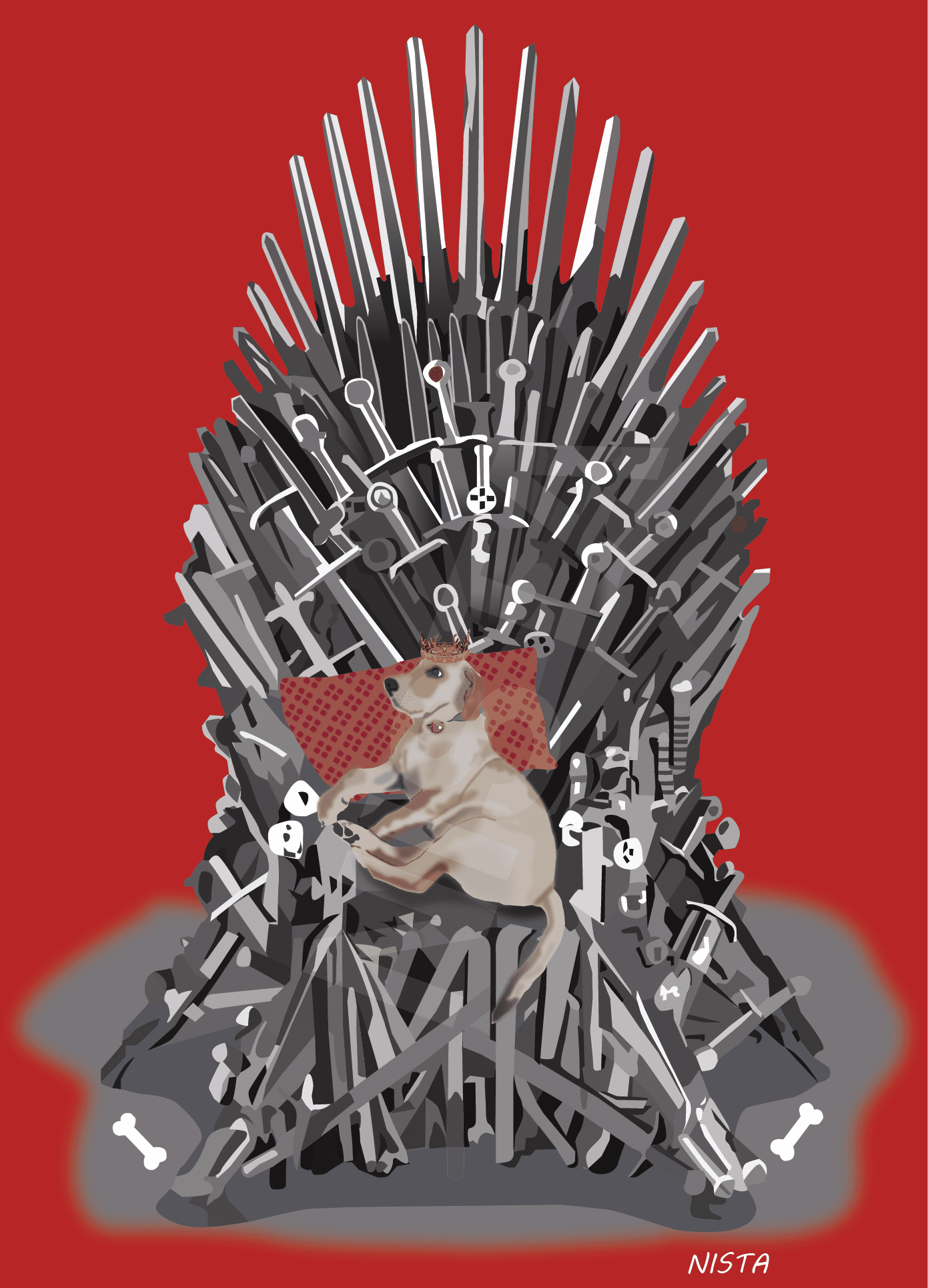 Vector illustration of Bob from Minions sitting on a throne.