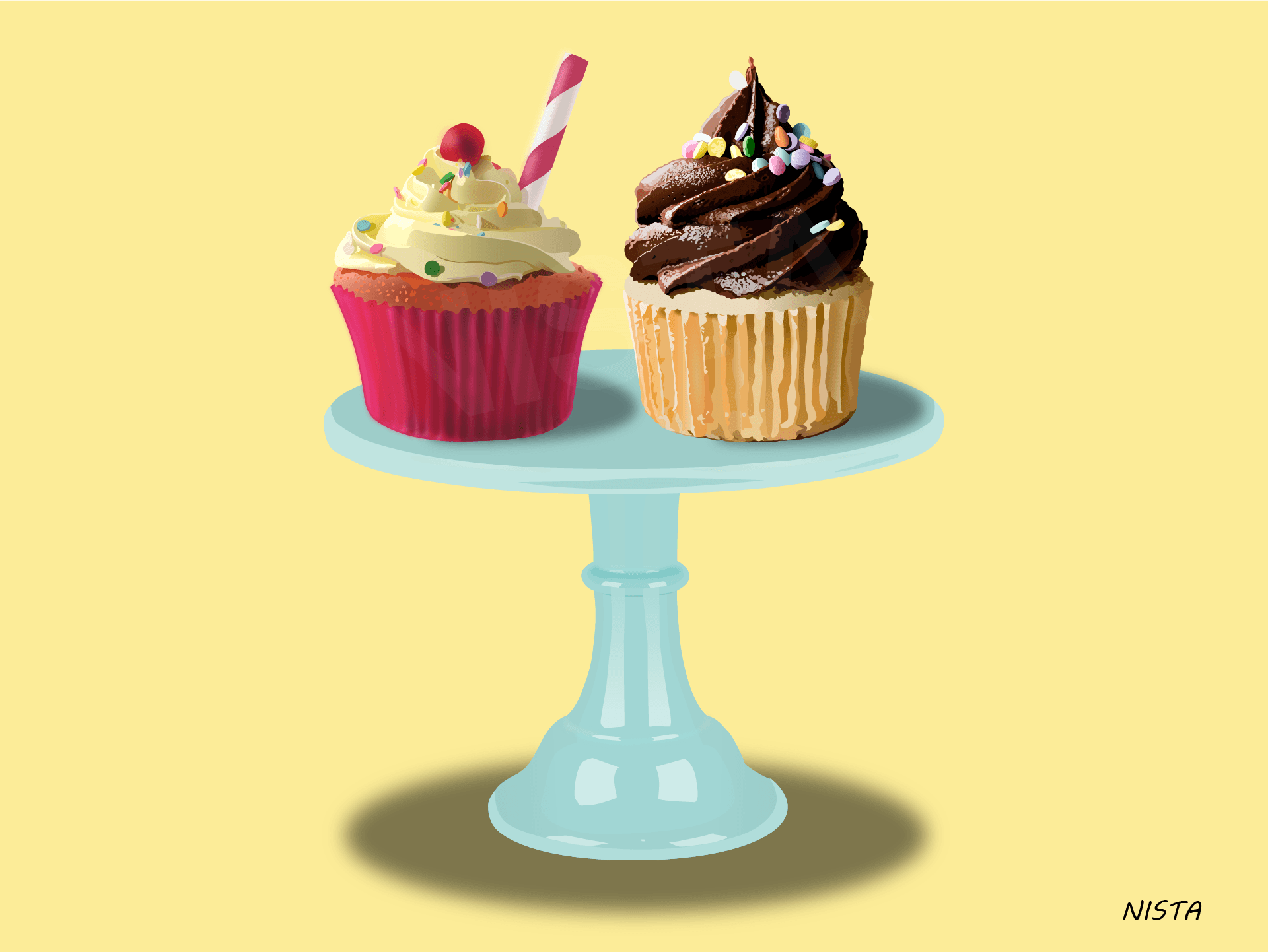 Vector illustration of two cupcakes.