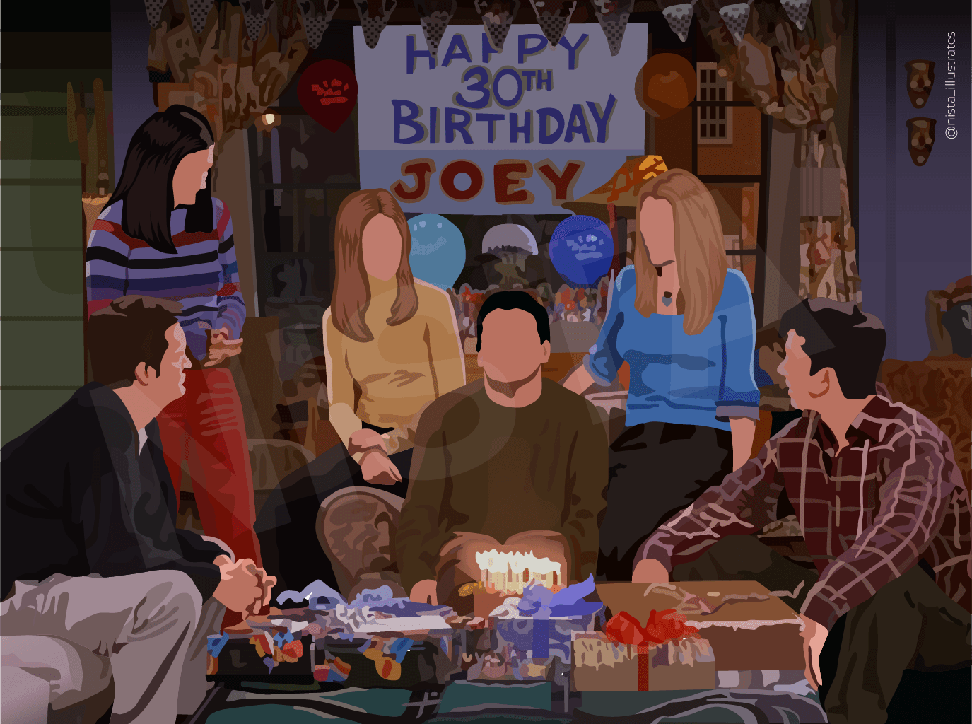 Vector illustration of the main characters from the TV show Friends.