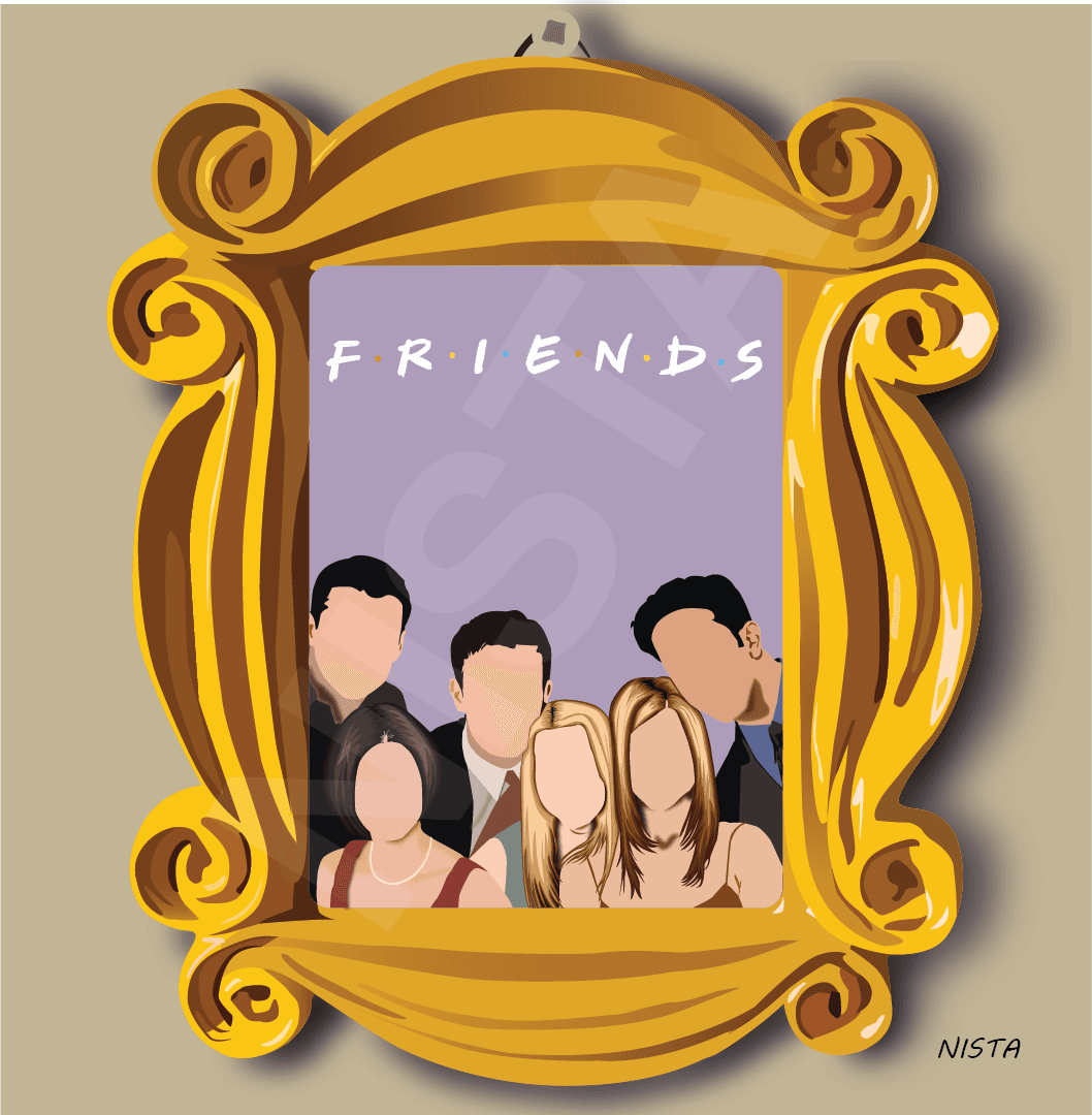 Vector illustration of the iconic orange couch from the TV show Friends.