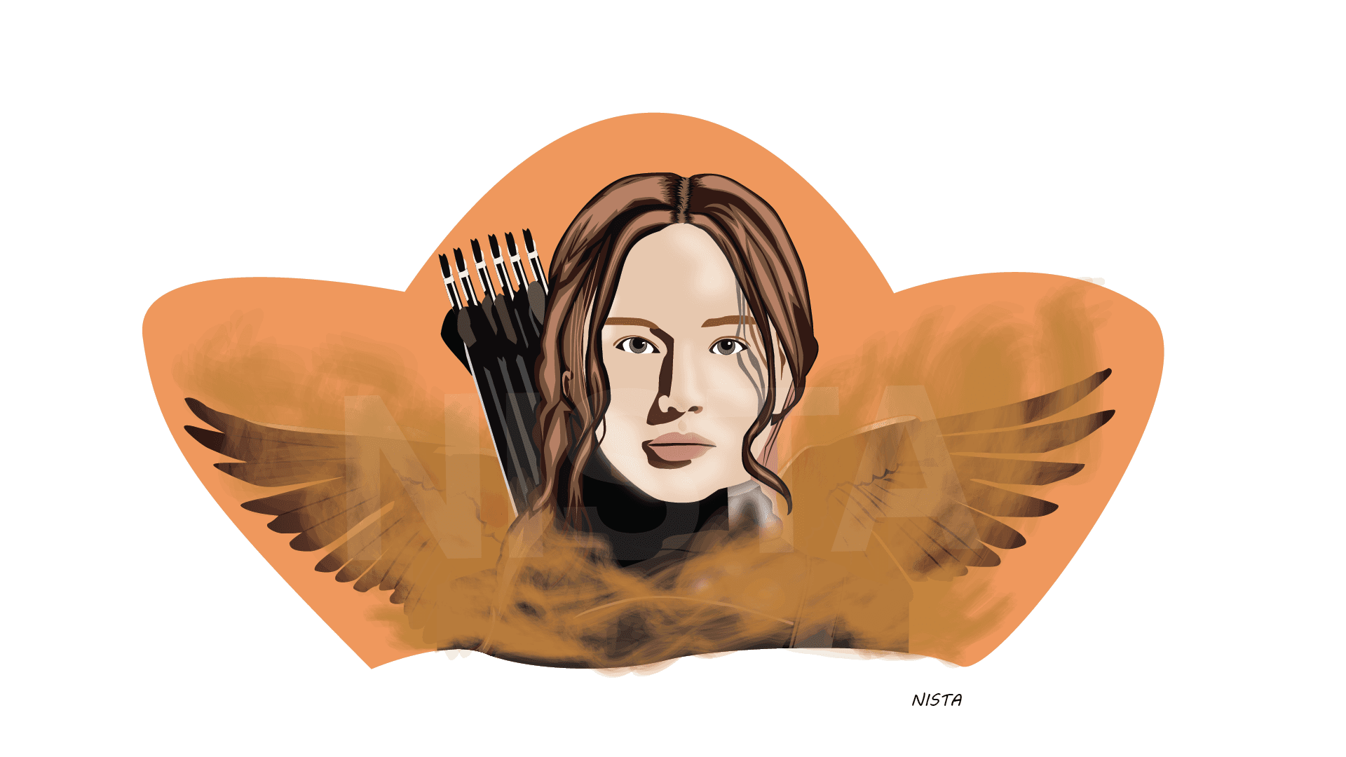 Vector portrait illustration of Katniss Everdeen from The Hunger Games.