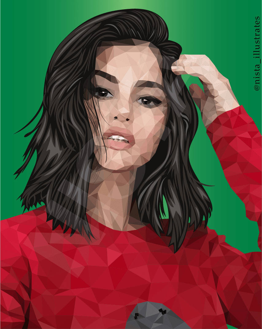 Vector portrait illustration of Selena Gomez.
