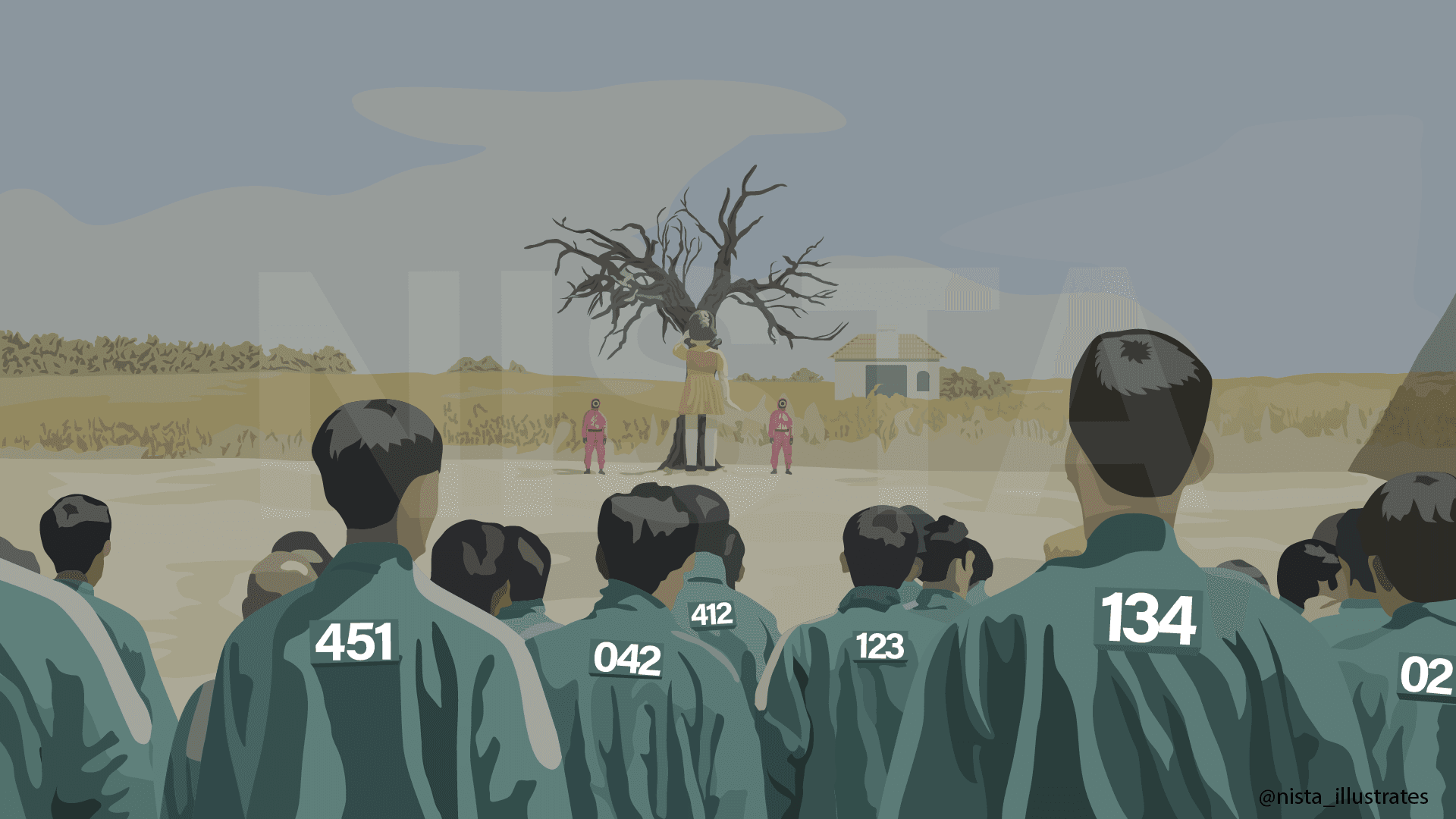 Vector illustration of a character from Squid Game.