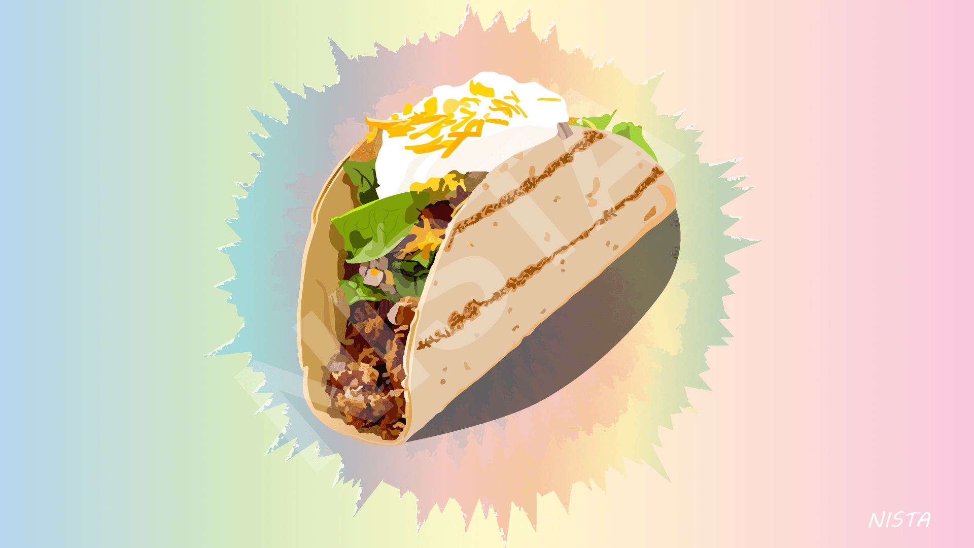 Vector illustration of a taco with various fillings.