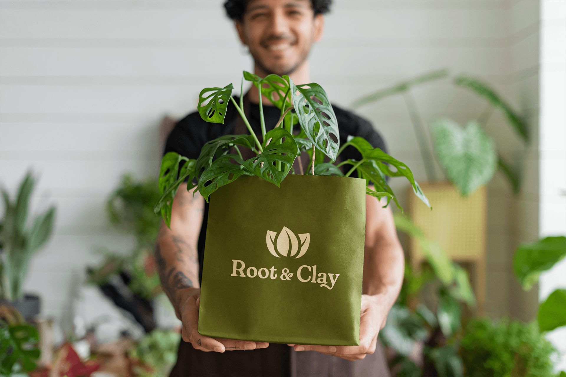 Paper bag mockup for Root & Clay.