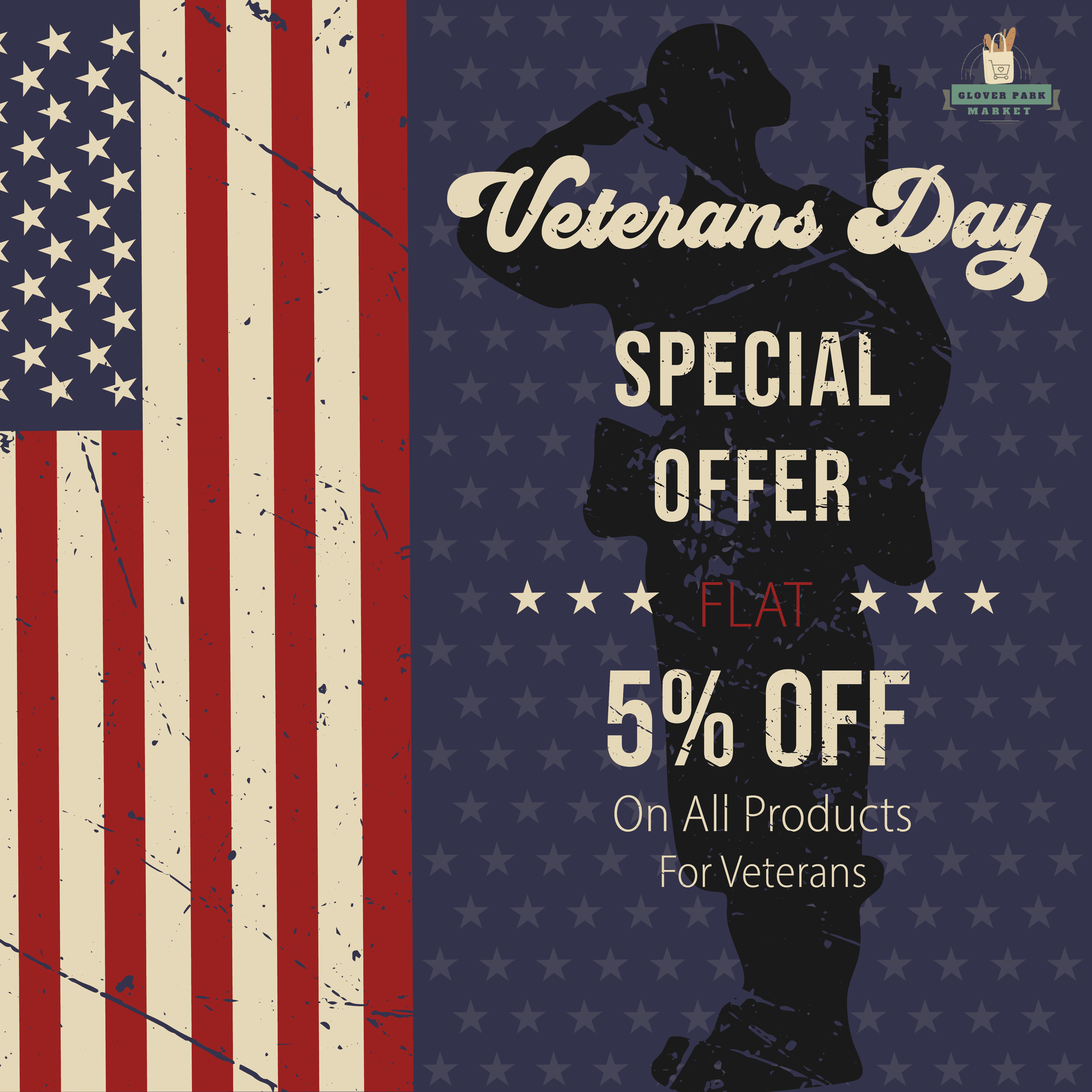 A promotional graphic for a Veterans Day sale.