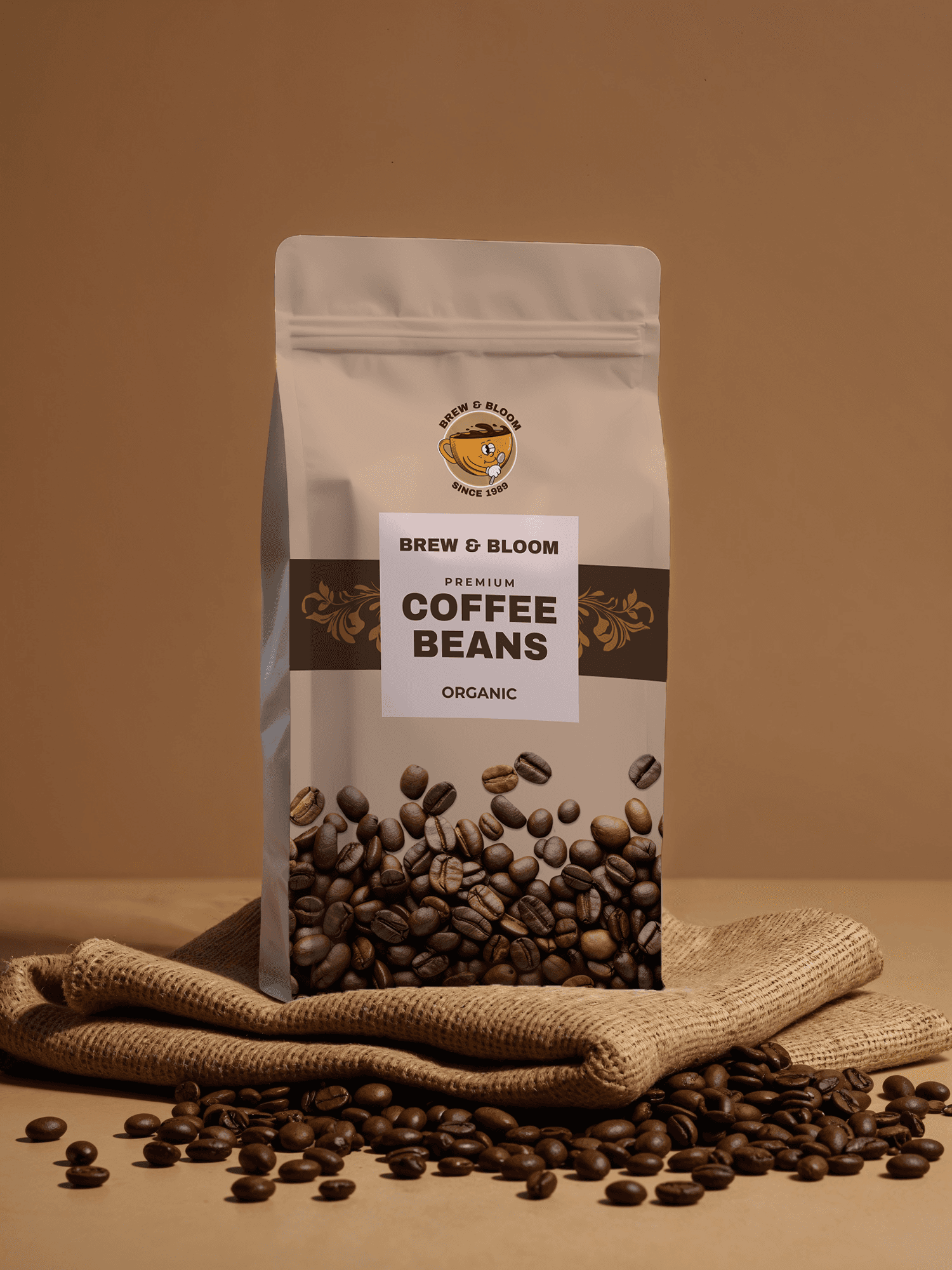 Coffee bag packaging for Brew & Bloom.