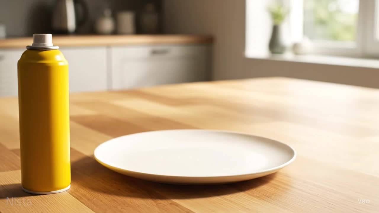 AI-generated video of cheese spray on a pizza.