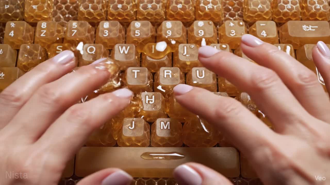 AI-generated video of a honeycomb keyboard with ASMR sounds.