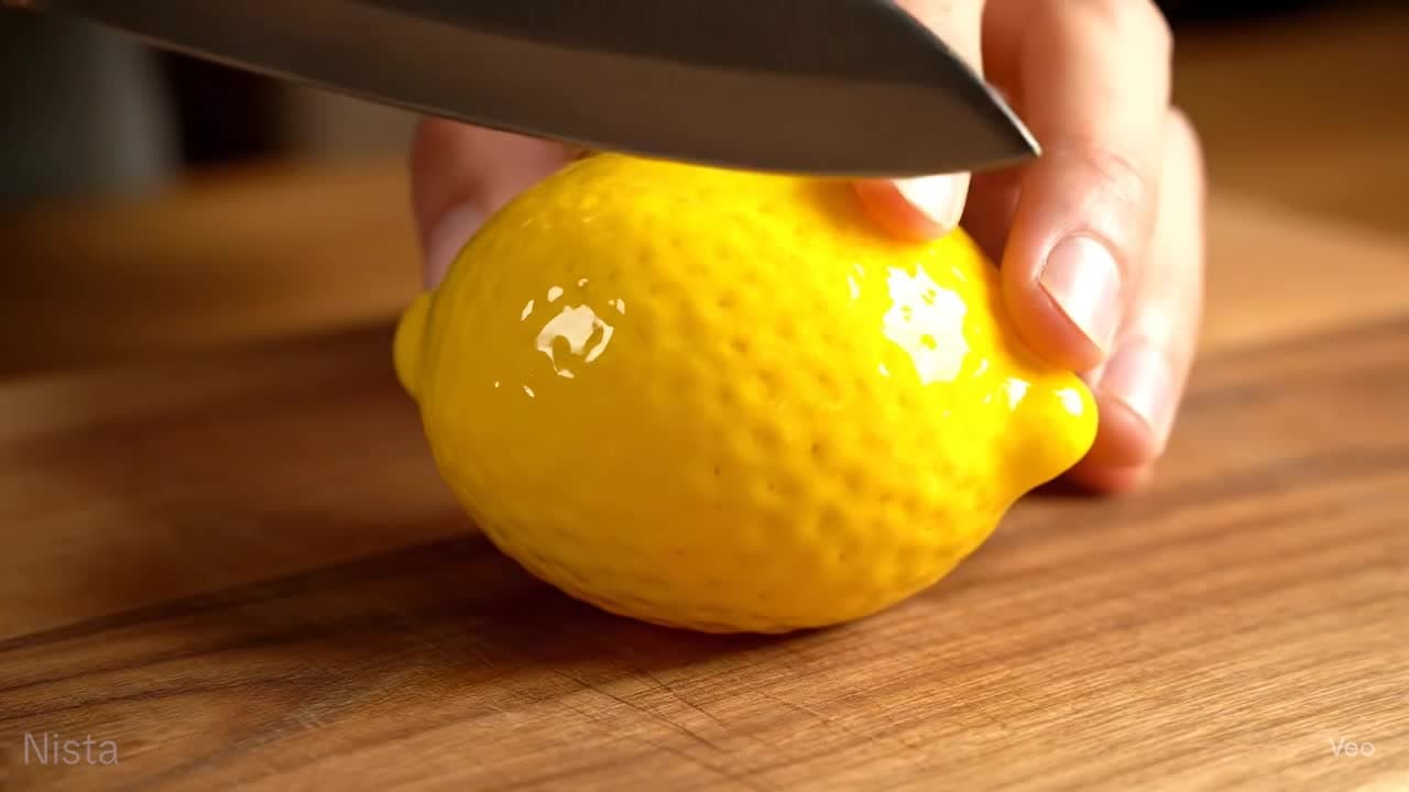 AI-generated video of a lemon with crystal-like cuts.