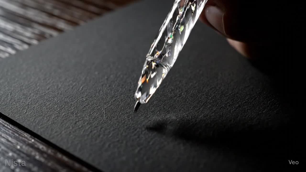 AI-generated video of a crystal pen.